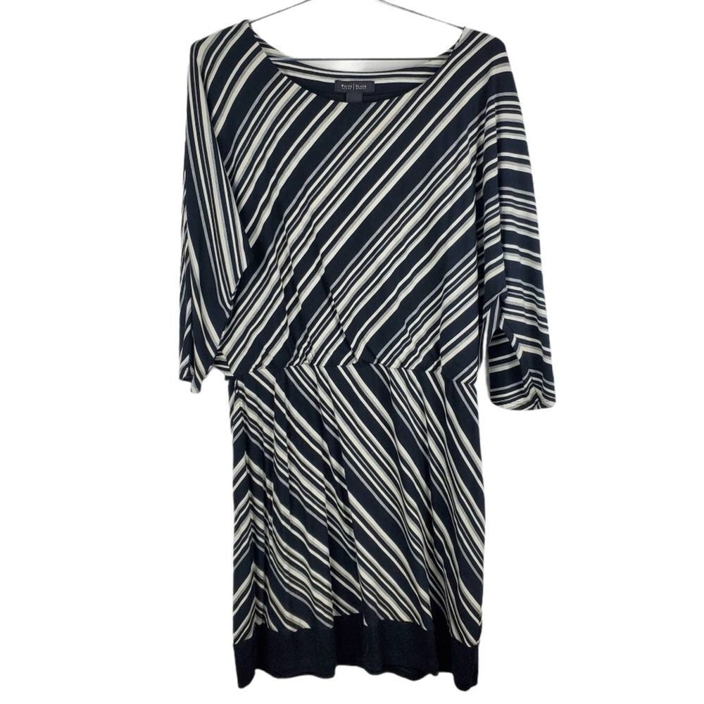 WHBM Striped Long Dolman Sleeve Dress Knee Length Career Work Lined Womens Large